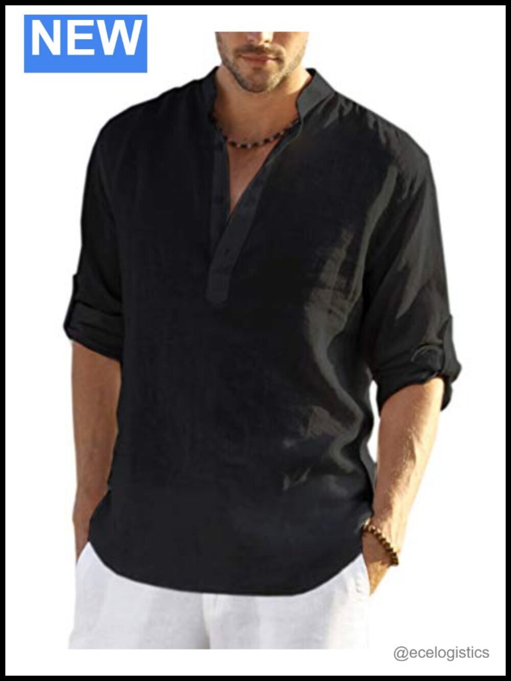 Long Sleeve Henley Linen Shirt Casual Beach Summer Wear